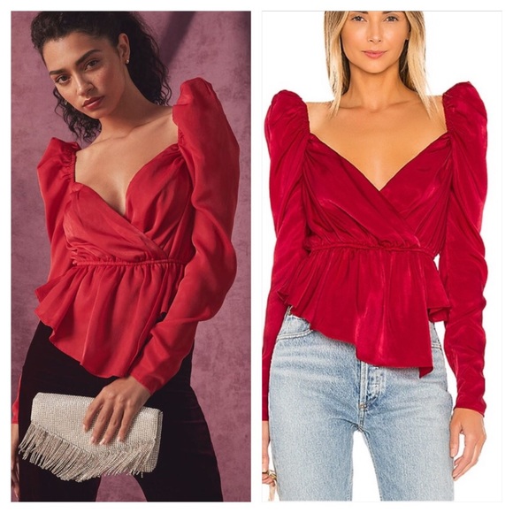 House of Harlow 1960 Tops - HOUSE OF HARLOW 1960 Andela Blouse red puff sleeve